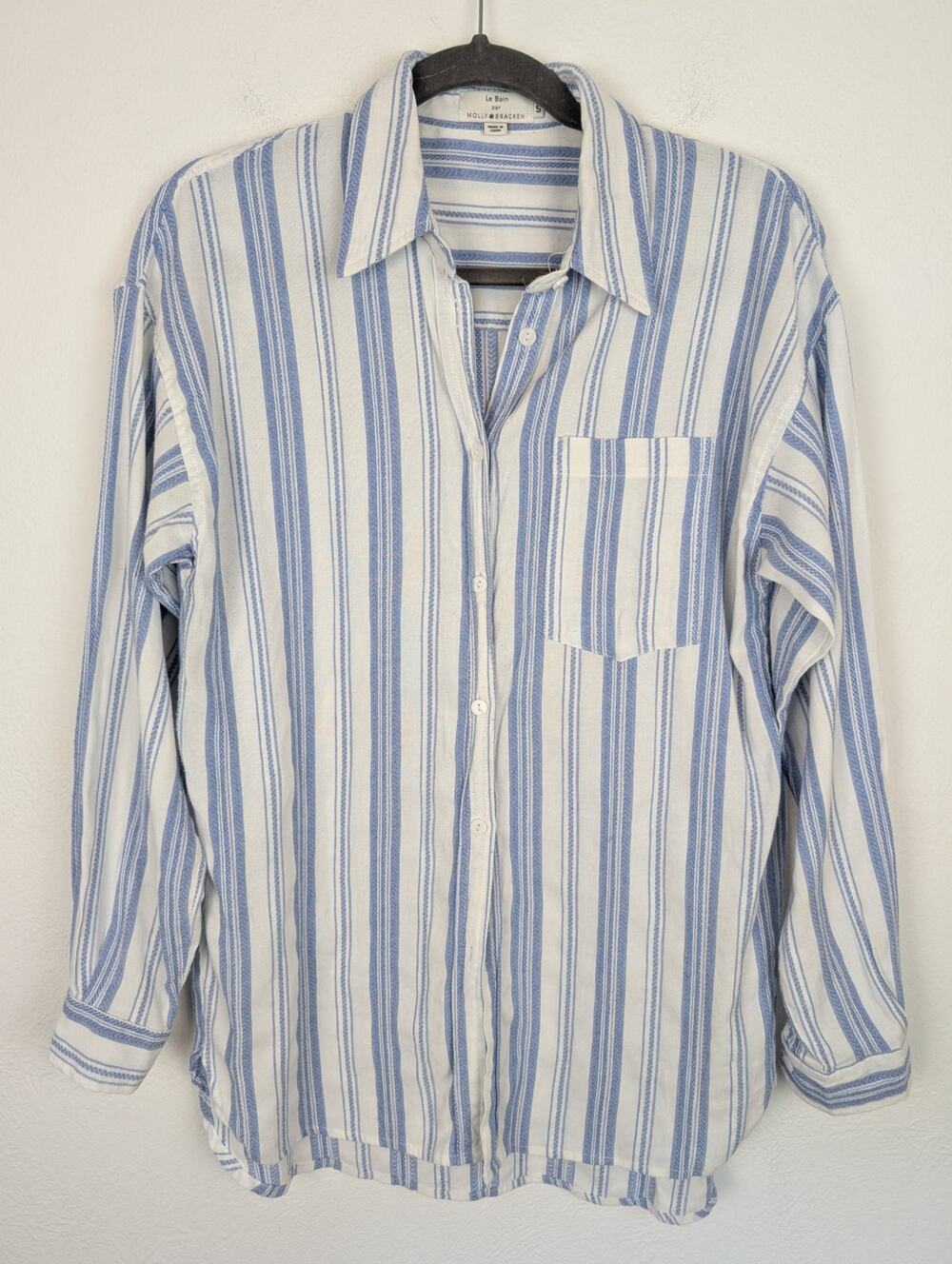 Le Bain for Molly Bracken Top Blouse Striped Button Front Blue White Size S